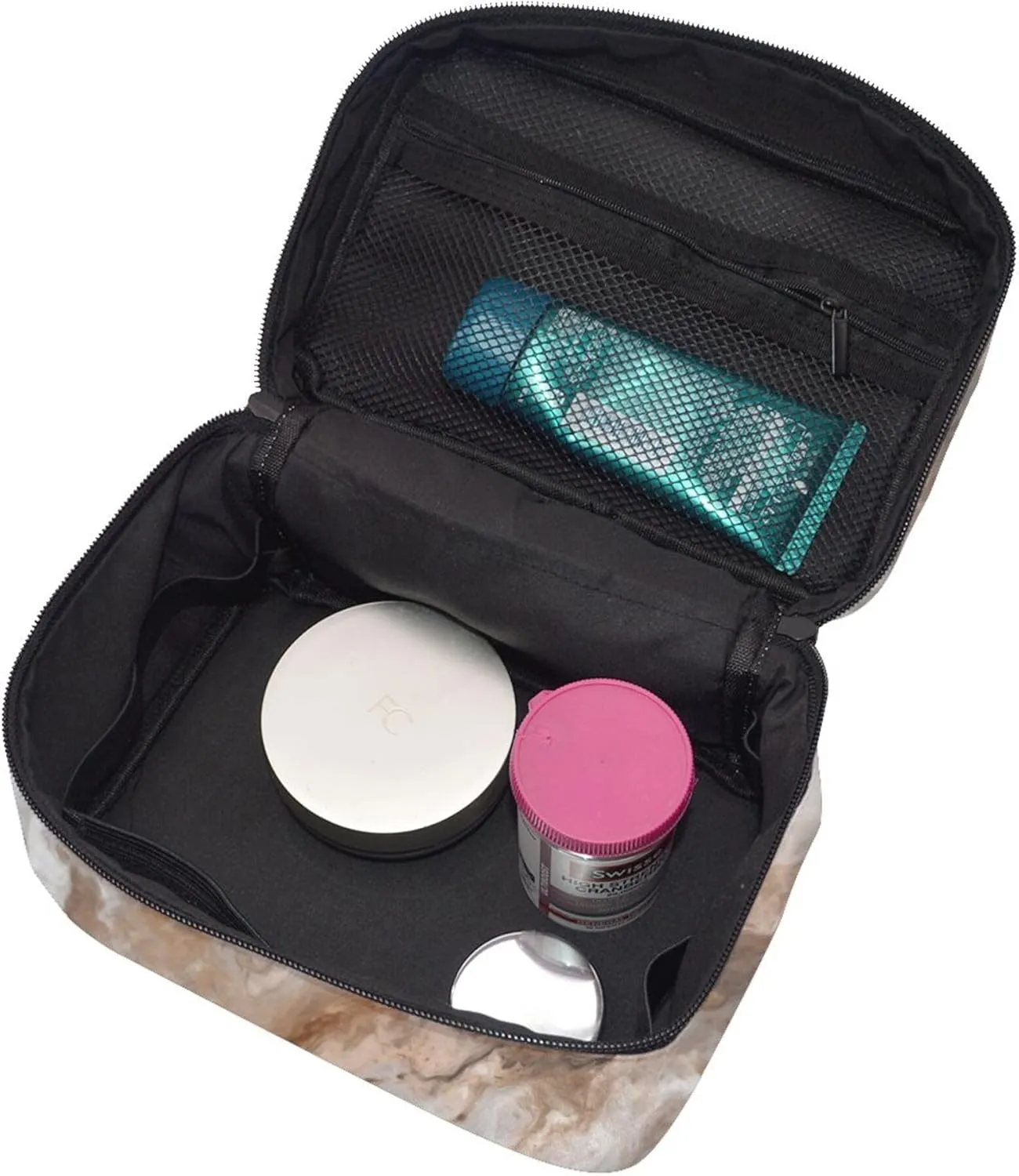 Marble stone old colored rough Print Travel Cosmetic Bag Tote Makeup, Large Capacity Toiletry Pouch With Handle Zipper for Women Men