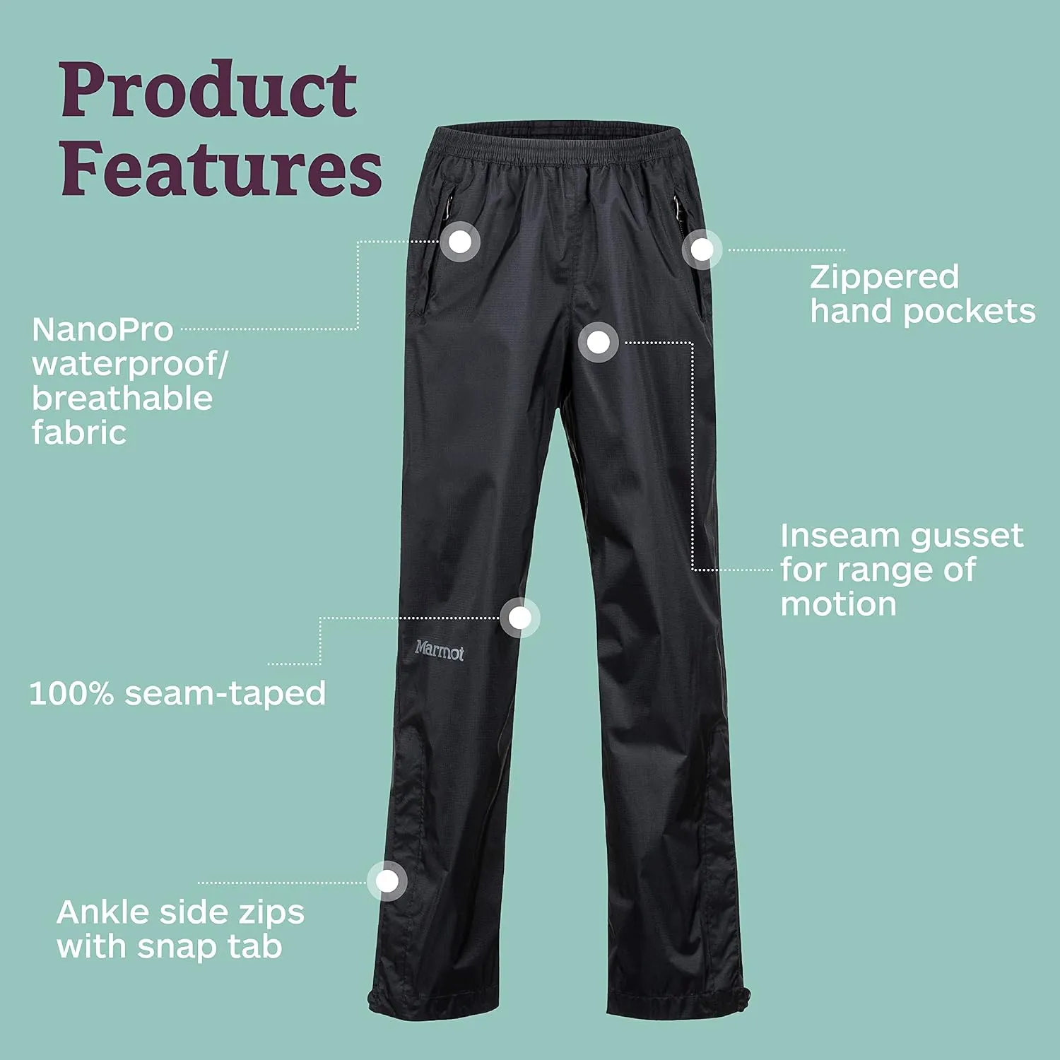 MARMOT Kid's Precip Eco Waterproof Rain Pant - 100% Recycled, Breathable, Lightweight, Packable Protection