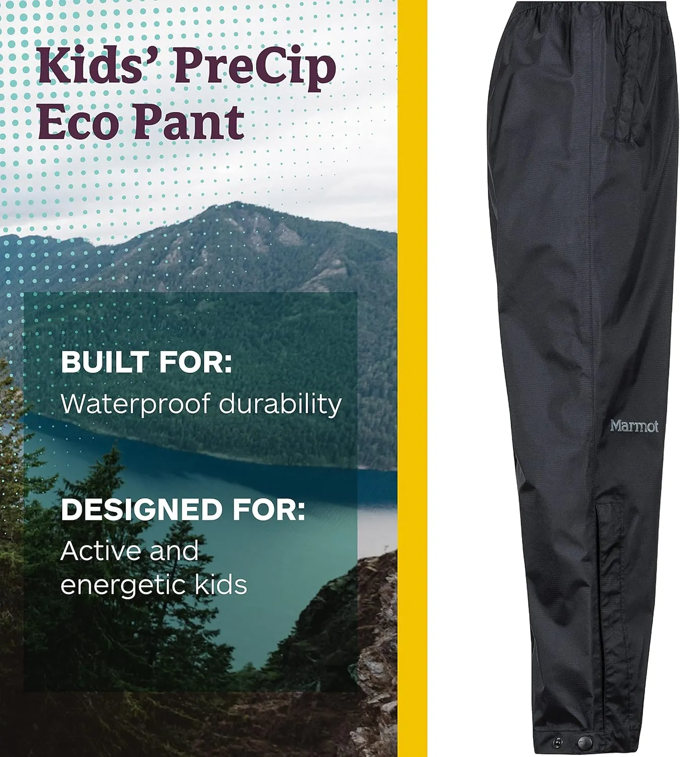 MARMOT Kid's Precip Eco Waterproof Rain Pant - 100% Recycled, Breathable, Lightweight, Packable Protection