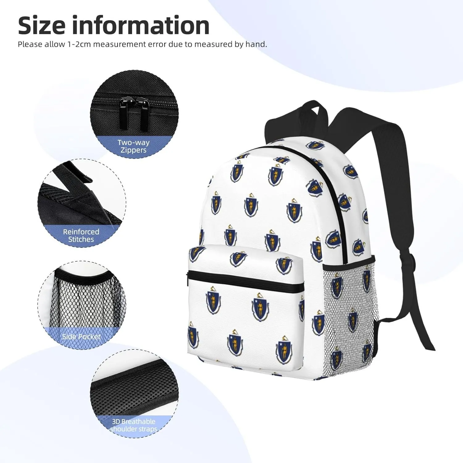 Massachusetts State Flag Fashion Backpack,Casual Daypack Backpacks For Men Women, Laptop Bag Travel Hiking Camping