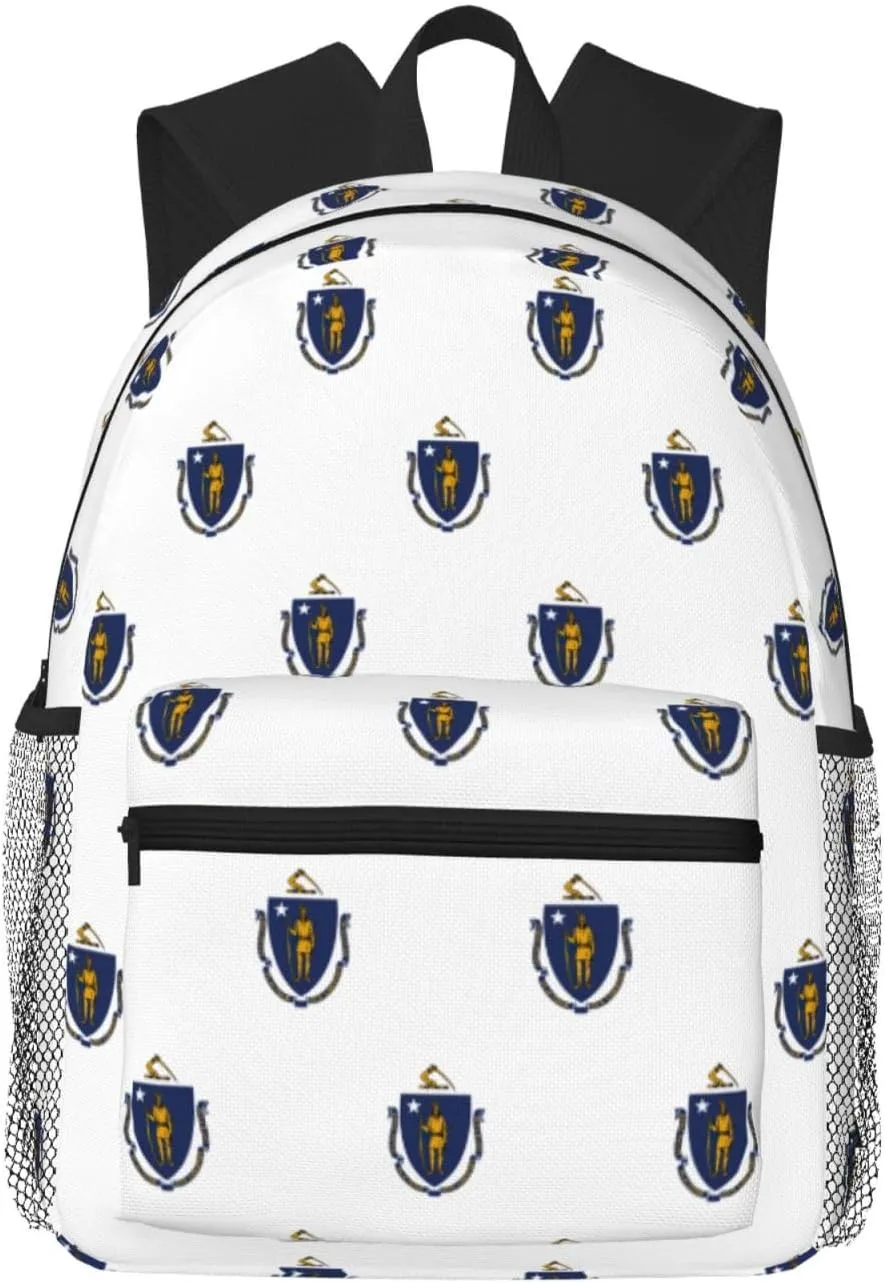 Massachusetts State Flag Fashion Backpack,Casual Daypack Backpacks For Men Women, Laptop Bag Travel Hiking Camping