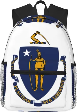 Massachusetts State Flag Fashion Backpack,Casual Daypack Backpacks For Men Women, Laptop Bag Travel Hiking Camping