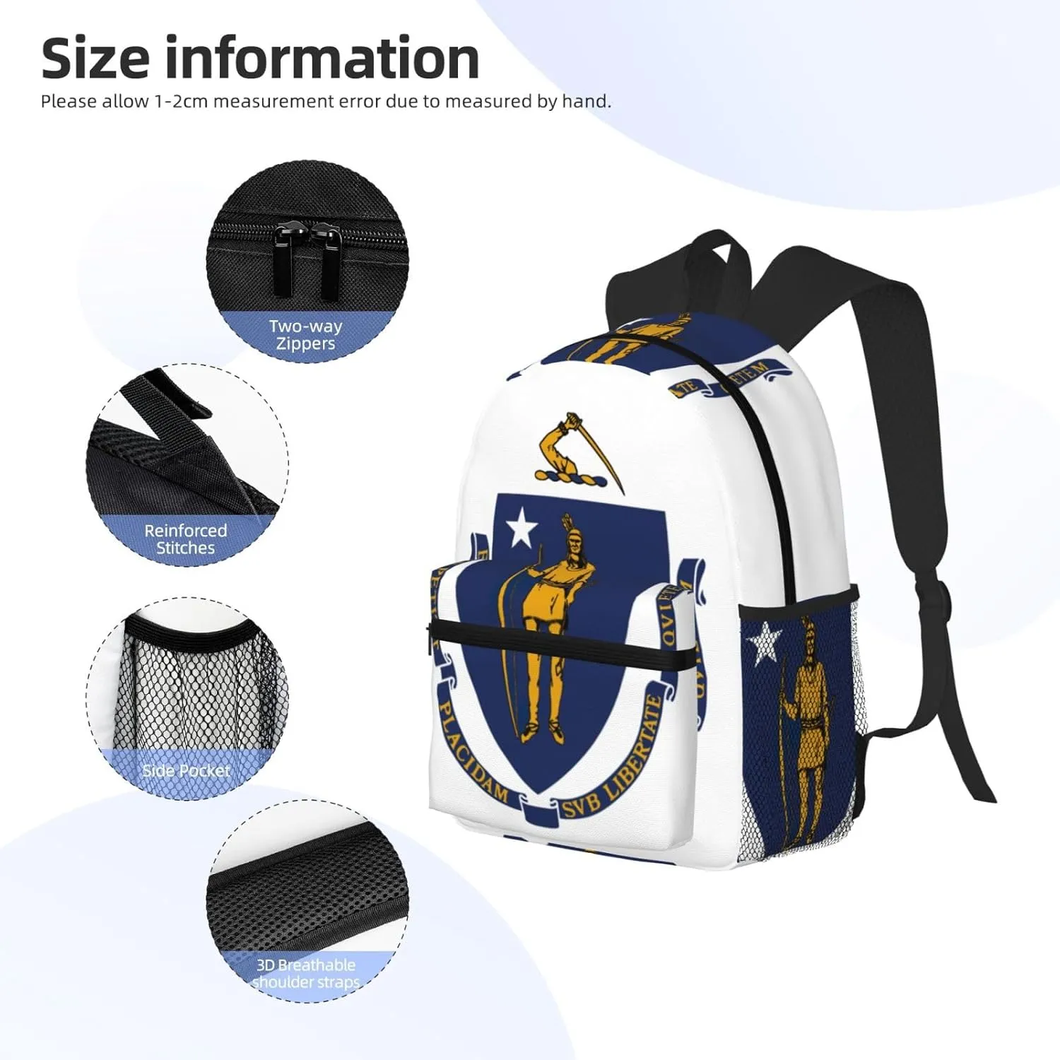 Massachusetts State Flag Fashion Backpack,Casual Daypack Backpacks For Men Women, Laptop Bag Travel Hiking Camping
