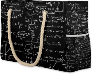 Math Black White Large Beach Tote Bag Women Waterproof Sandproof Zipper Beach Bag for Pool Gym Grocery Travel with Wet Pocket