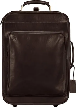 Maxwell Scott - Luxury Italian Leather Wheeled Rolling Trolley Case Luggage for Luxury Travelling - The Piazzale Dark Brown
