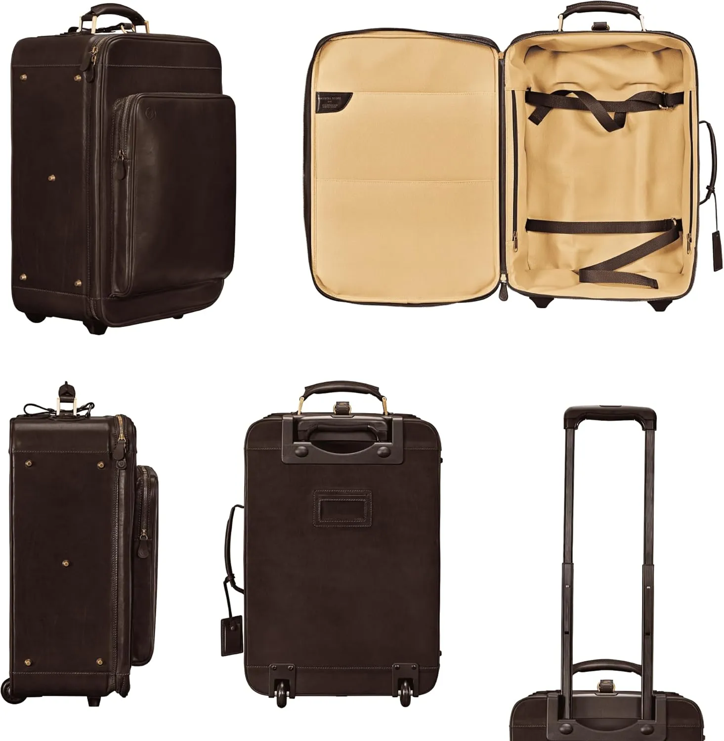 Maxwell Scott - Luxury Italian Leather Wheeled Rolling Trolley Case Luggage for Luxury Travelling - The Piazzale Dark Brown