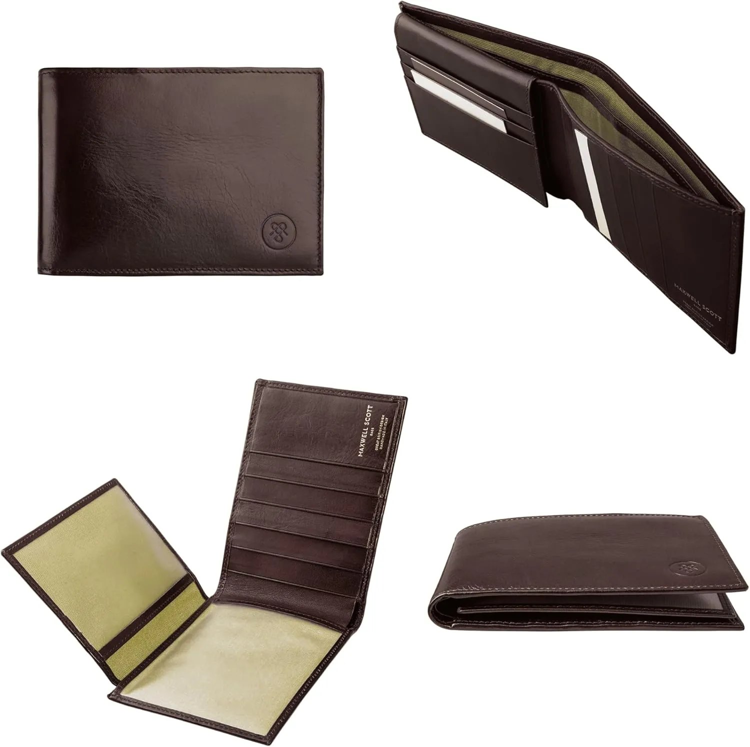 Maxwell Scott - Mens Large Luxury Leather Trifold ID Card Billfold Wallet - Handmade in Italy - The Gallucio Dark Brown