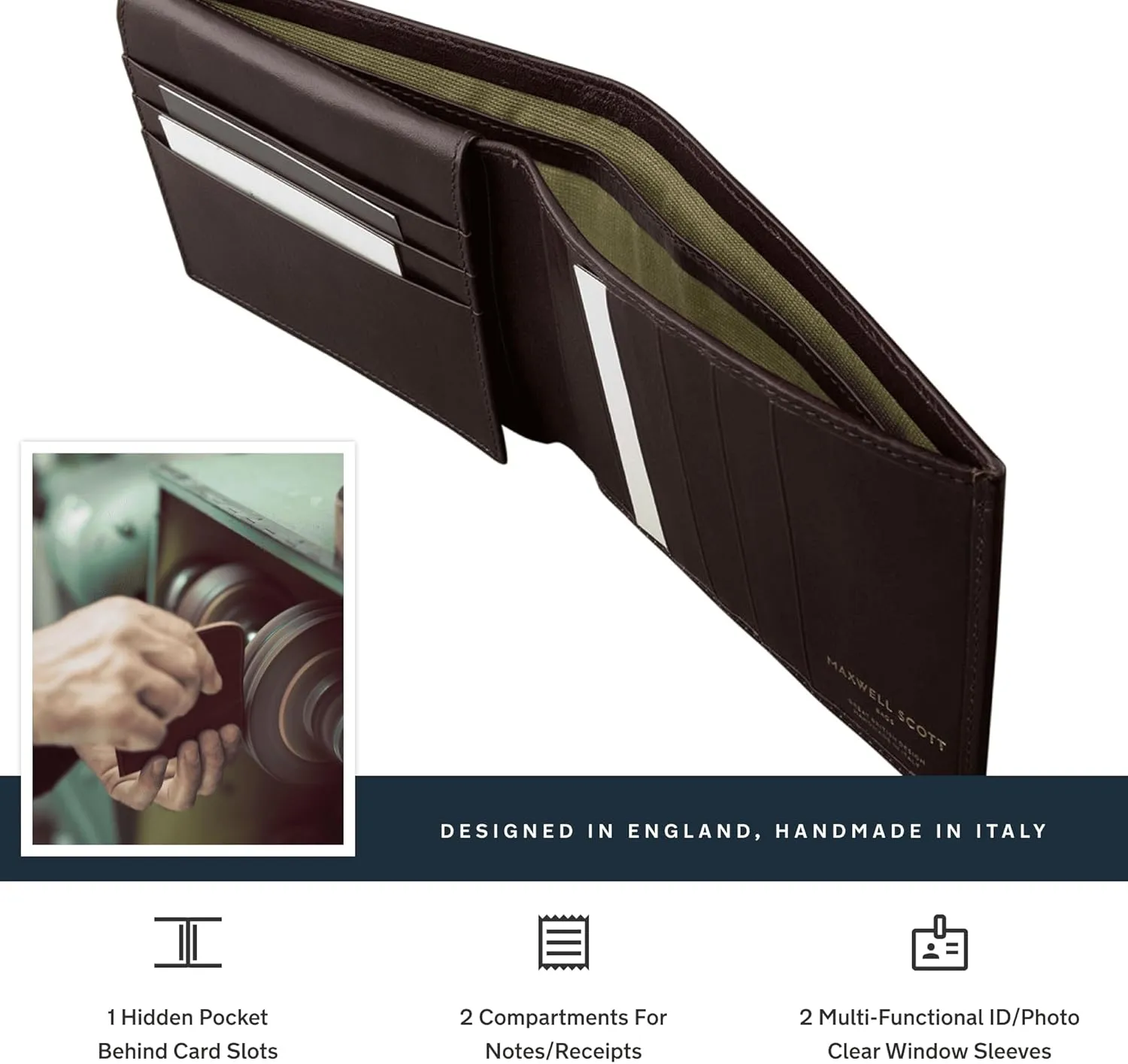 Maxwell Scott - Mens Large Luxury Leather Trifold ID Card Billfold Wallet - Handmade in Italy - The Gallucio Dark Brown