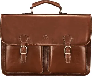 Maxwell Scott - Mens Leather 17" Laptop Briefcase Satchel with Padded Strap - Made from Full Grain Hides - The Loreto Large