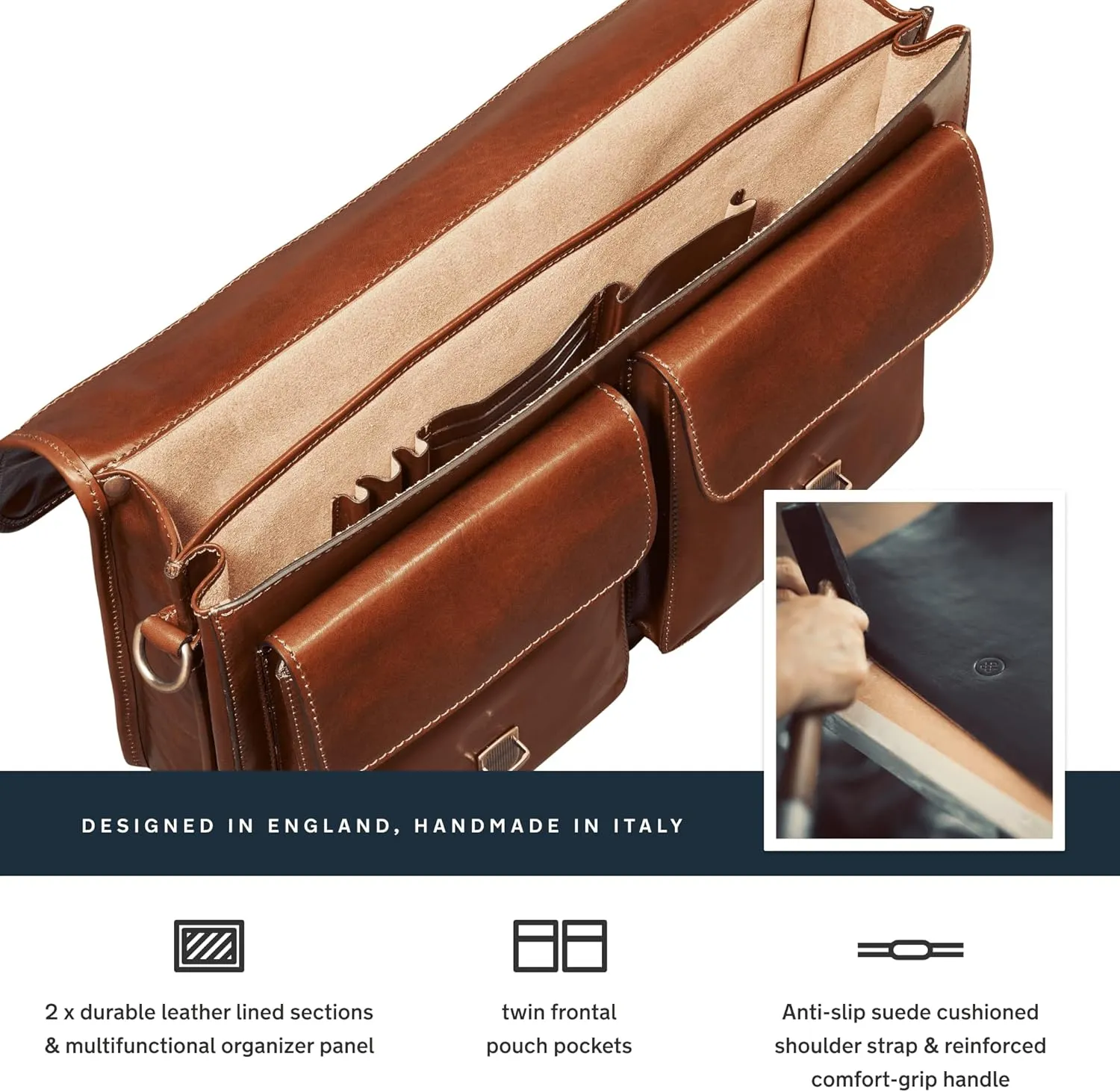 Maxwell Scott - Mens Leather 17" Laptop Briefcase Satchel with Padded Strap - Made from Full Grain Hides - The Loreto Large