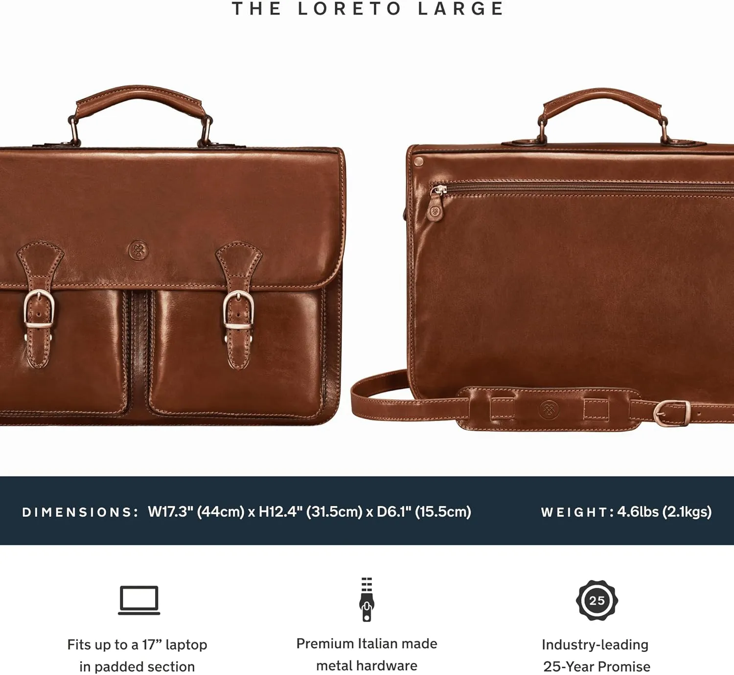 Maxwell Scott - Mens Leather 17" Laptop Briefcase Satchel with Padded Strap - Made from Full Grain Hides - The Loreto Large
