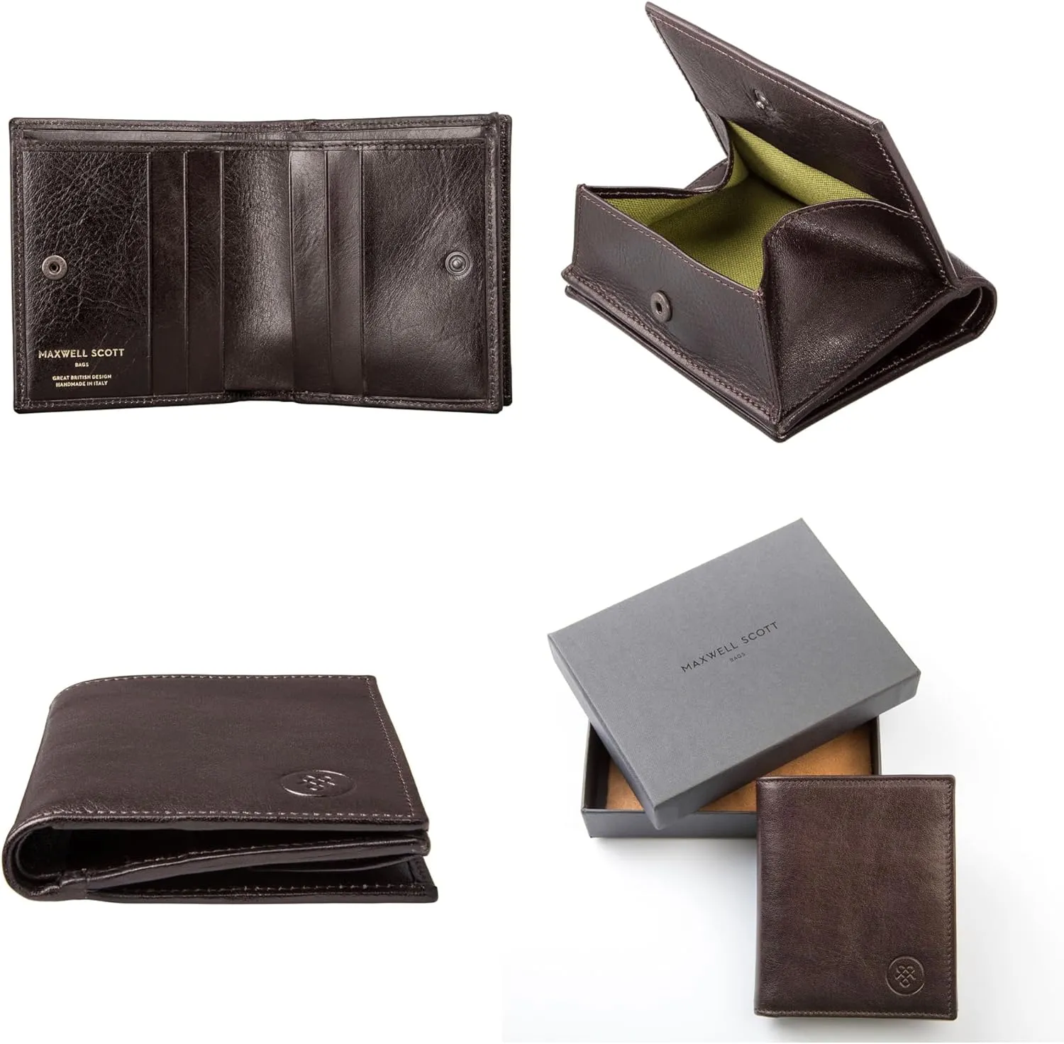 Maxwell Scott - Mens Luxury Italian Leather Bifold Card Wallet with Coin Pocket Pouch - Made in Italy - The Rocca Dark Brown