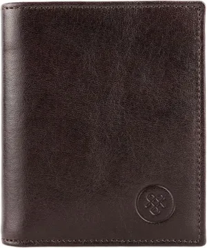 Maxwell Scott - Mens Luxury Italian Leather Bifold Card Wallet with Coin Pocket Pouch - Made in Italy - The Rocca Dark Brown