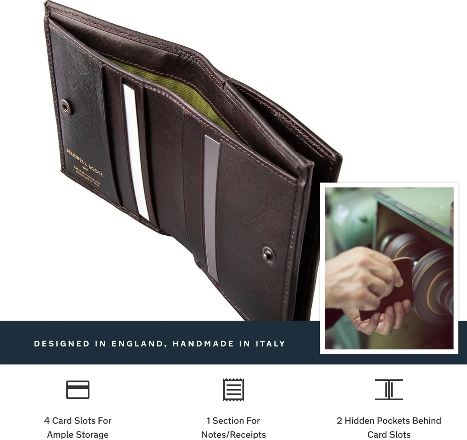 Maxwell Scott - Mens Luxury Italian Leather Bifold Card Wallet with Coin Pocket Pouch - Made in Italy - The Rocca Dark Brown