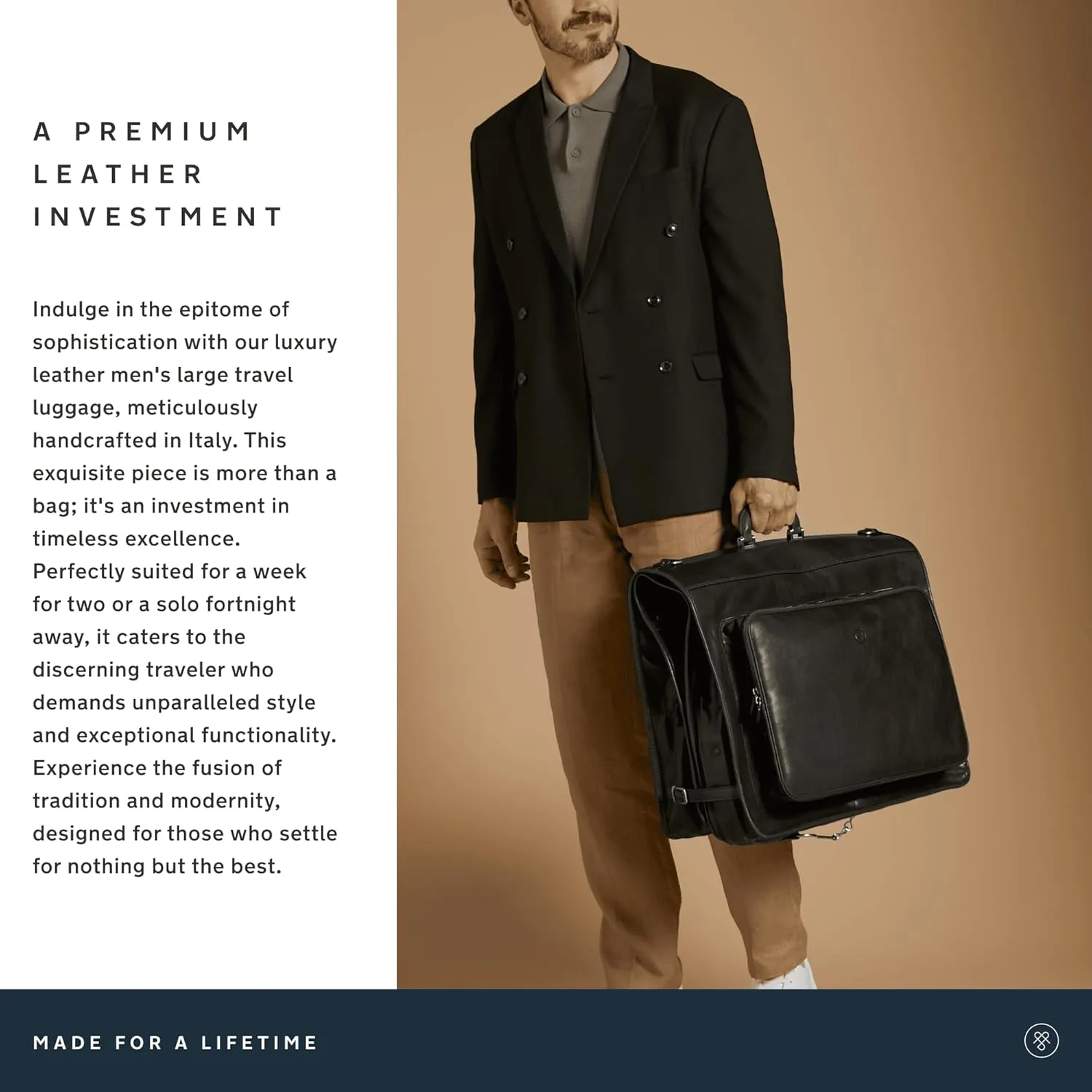 Maxwell Scott - Mens Luxury Leather Jacket Suit Garment Carrier for Luxury Travelling - Made in Italy - The Rovello Black