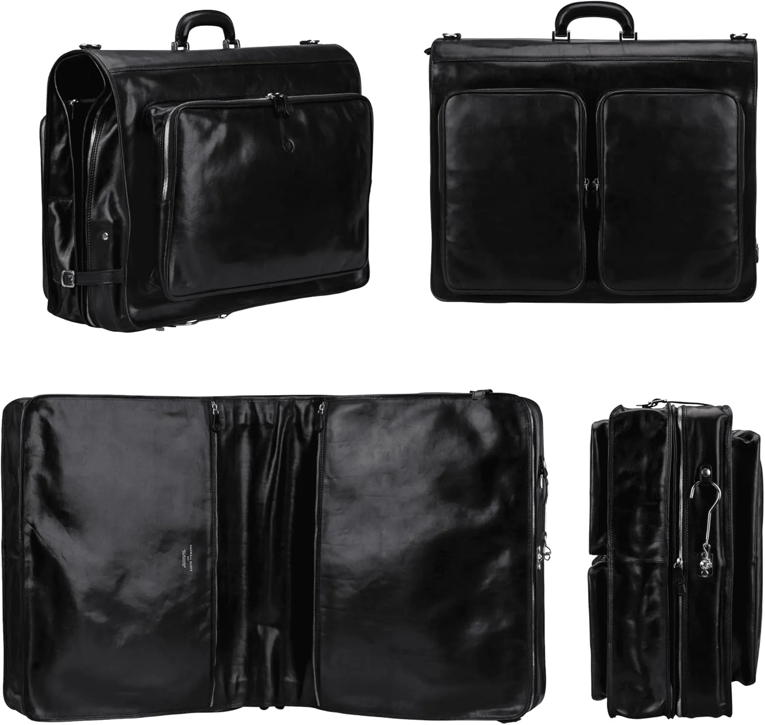 Maxwell Scott - Mens Luxury Leather Jacket Suit Garment Carrier for Luxury Travelling - Made in Italy - The Rovello Black
