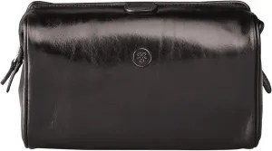 Maxwell Scott - Personalized Luxury Cow Leather Medium Toiletry Wash Bag for Men from Full Grain Hides -The Duno Medium Black