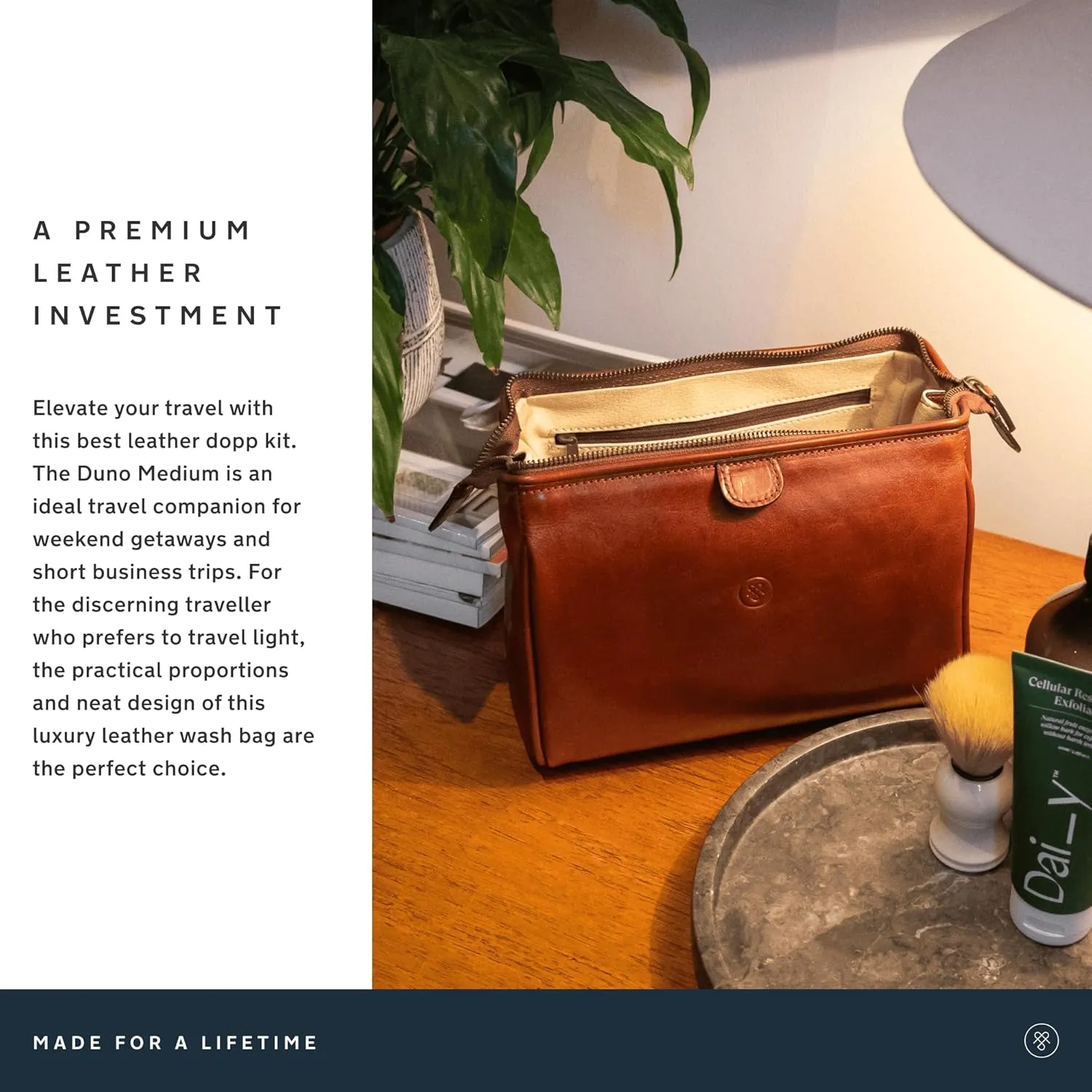 Maxwell Scott - Personalized Luxury Cow Leather Medium Toiletry Wash Bag for Men from Full Grain Hides -The Duno Medium Black