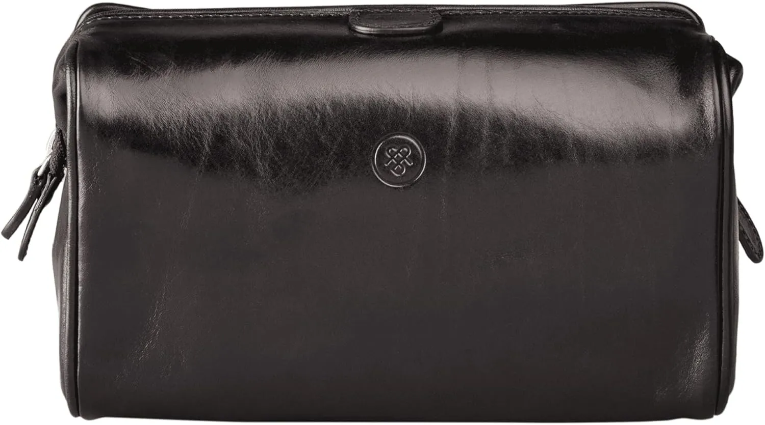 Maxwell Scott - Personalized Luxury Cow Leather Medium Toiletry Wash Bag for Men from Full Grain Hides -The Duno Medium Black