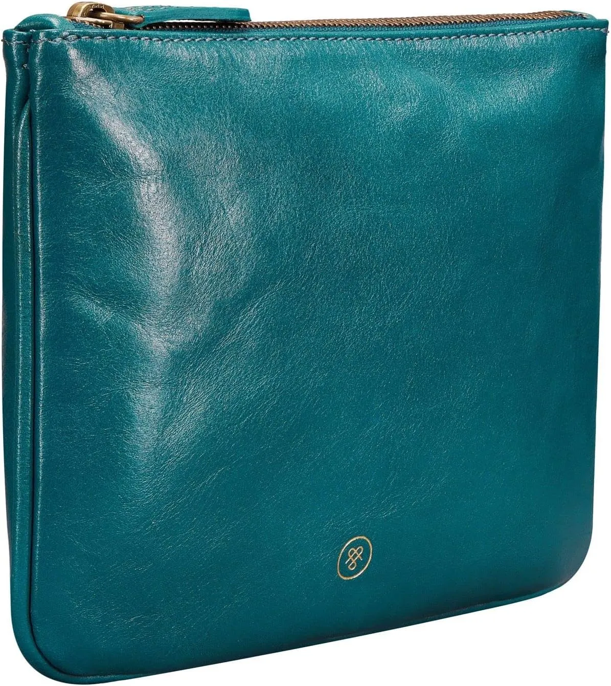 Maxwell Scott - Personalized Womens Luxury Designer Leather Flat Makeup Bag Purse - The Zeta - Petrol Blue