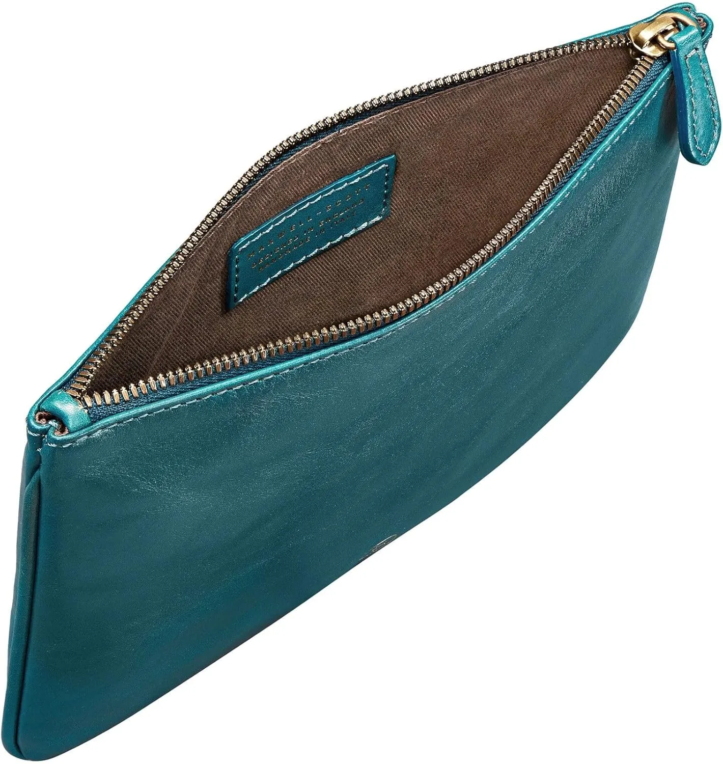Maxwell Scott - Personalized Womens Luxury Designer Leather Flat Makeup Bag Purse - The Zeta - Petrol Blue