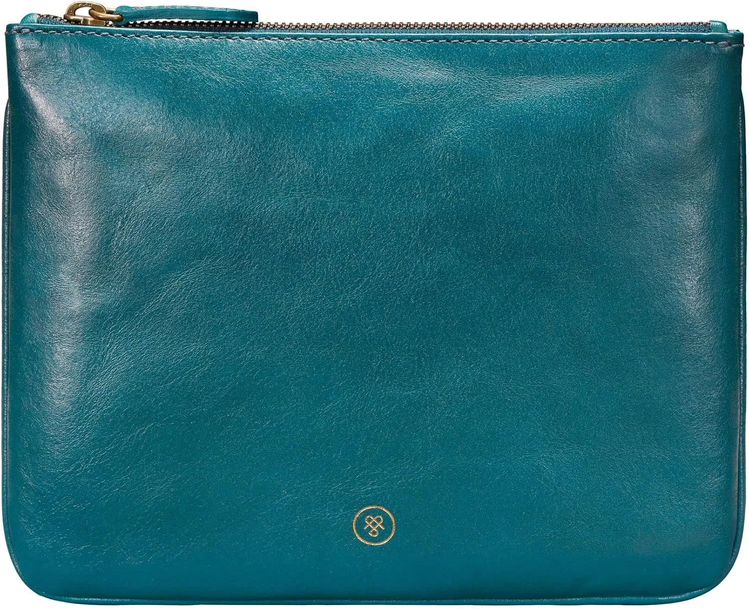 Maxwell Scott - Personalized Womens Luxury Designer Leather Flat Makeup Bag Purse - The Zeta - Petrol Blue
