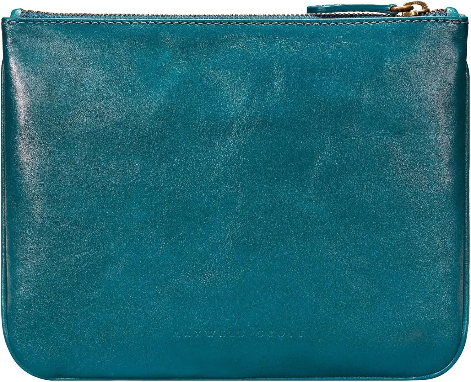 Maxwell Scott - Personalized Womens Luxury Designer Leather Flat Makeup Bag Purse - The Zeta - Petrol Blue