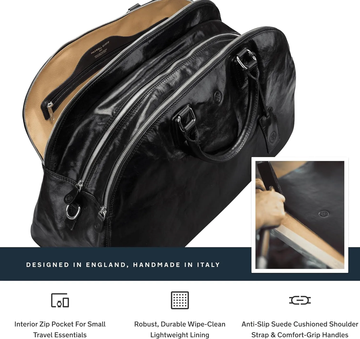 Maxwell Scott - Womens Luxury Italian Leather Luggage Travel Bag with Multiple Zip Compartments - The LilianaL Black