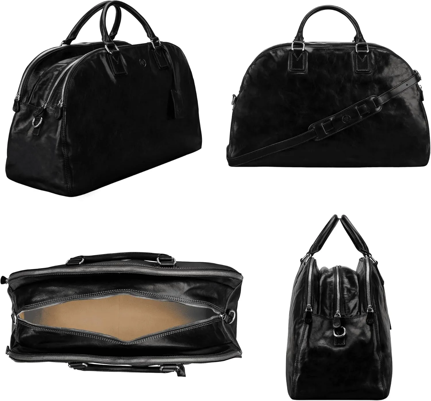 Maxwell Scott - Womens Luxury Italian Leather Luggage Travel Bag with Multiple Zip Compartments - The LilianaL Black