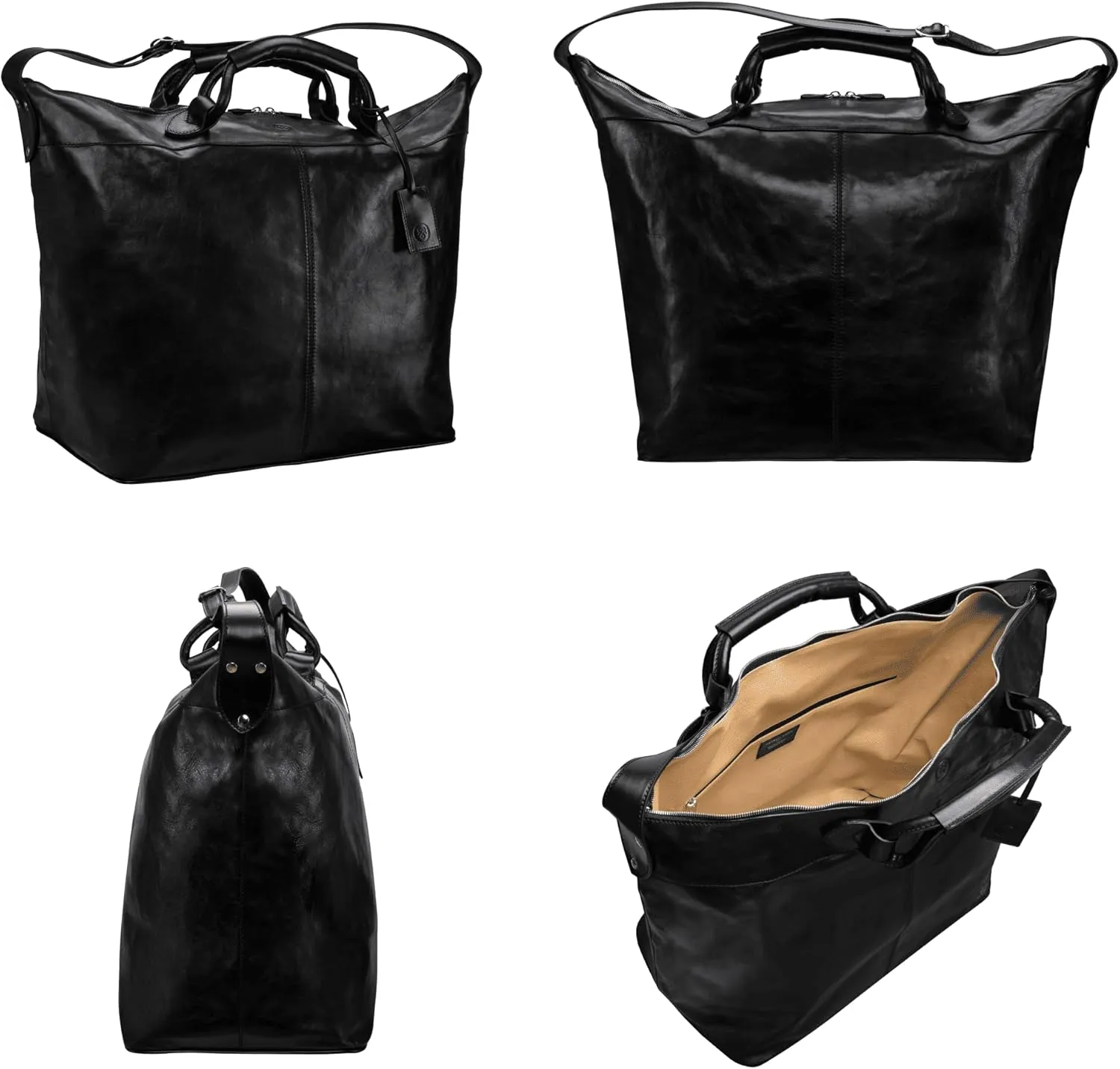 Maxwell Scott - Womens Luxury Italian Leather Travel Luggage Bag with Shoulder Strap and Twin Handles - The Fabrizio Black
