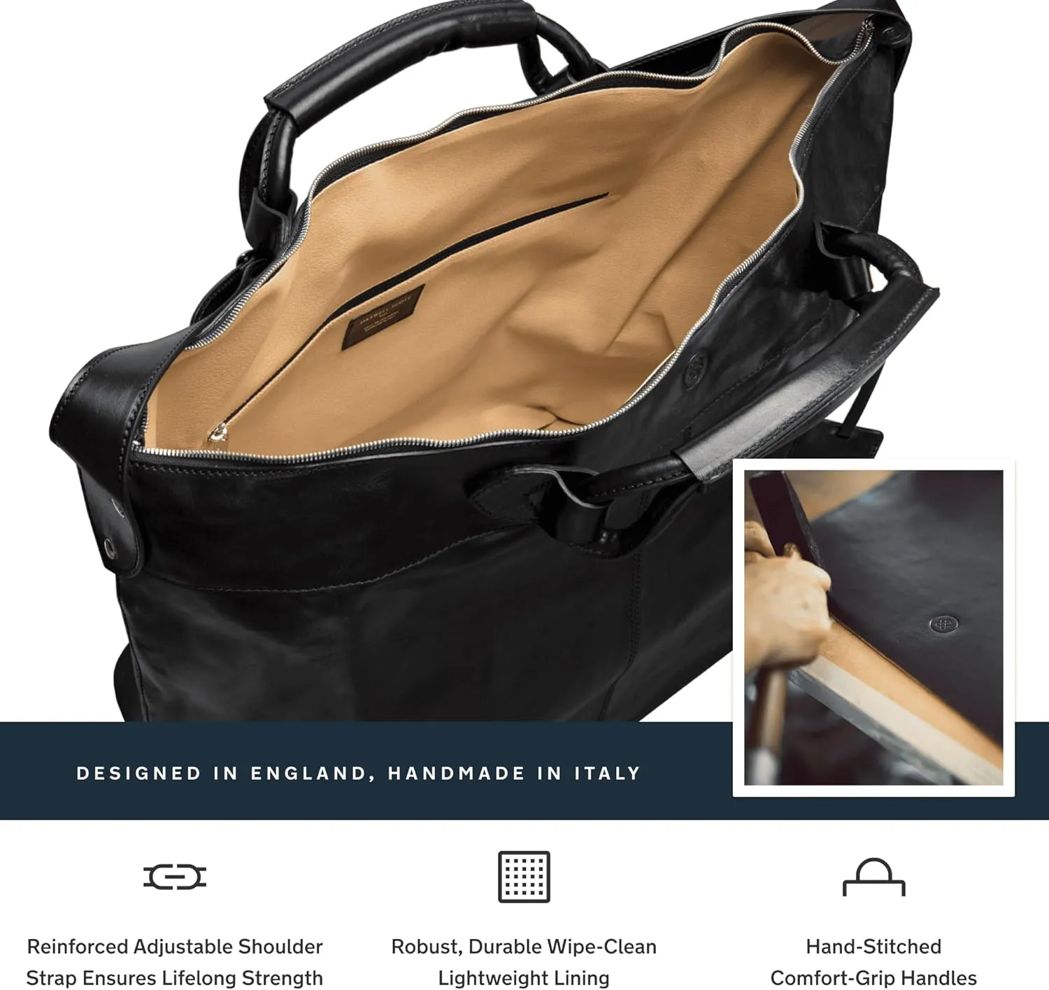 Maxwell Scott - Womens Luxury Italian Leather Travel Luggage Bag with Shoulder Strap and Twin Handles - The Fabrizio Black