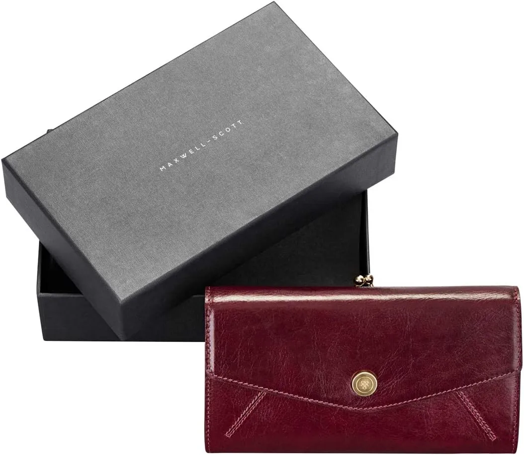 Maxwell Scott - Womens Luxury Leather Large Ball Clasp Wallet - Handmade from Premium Italian Hides - The Marcialla Burgundy Red
