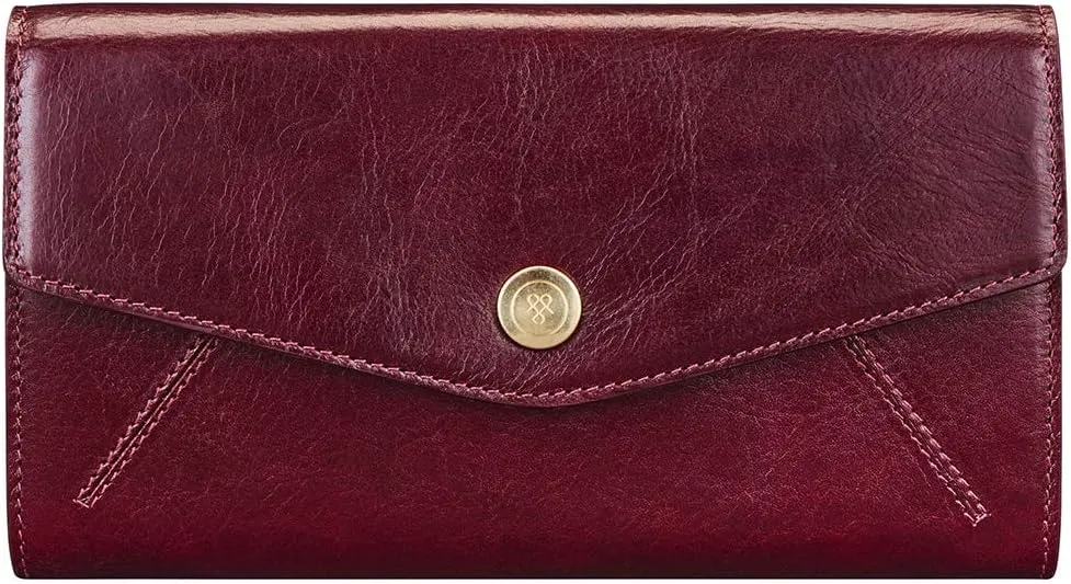 Maxwell Scott - Womens Luxury Leather Large Ball Clasp Wallet - Handmade from Premium Italian Hides - The Marcialla Burgundy Red