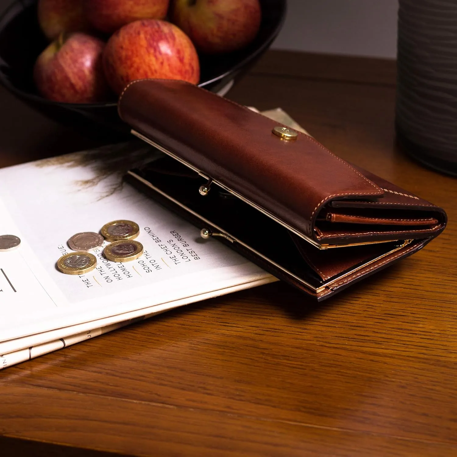 Maxwell Scott - Womens Luxury Leather Large Ball Clasp Wallet - Handmade from Premium Italian Hides - The Marcialla Burgundy Red