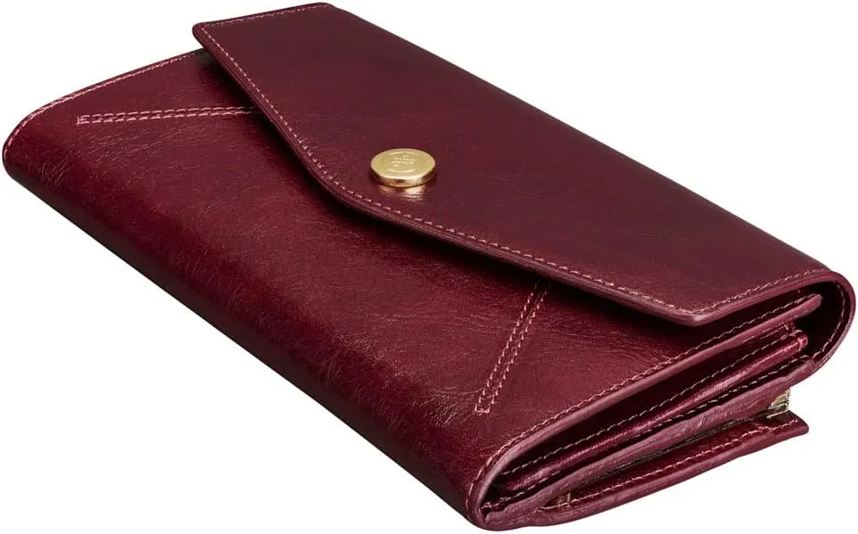 Maxwell Scott - Womens Luxury Leather Large Ball Clasp Wallet - Handmade from Premium Italian Hides - The Marcialla Burgundy Red