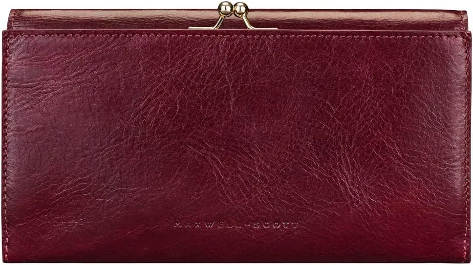 Maxwell Scott - Womens Luxury Leather Large Ball Clasp Wallet - Handmade from Premium Italian Hides - The Marcialla Burgundy Red
