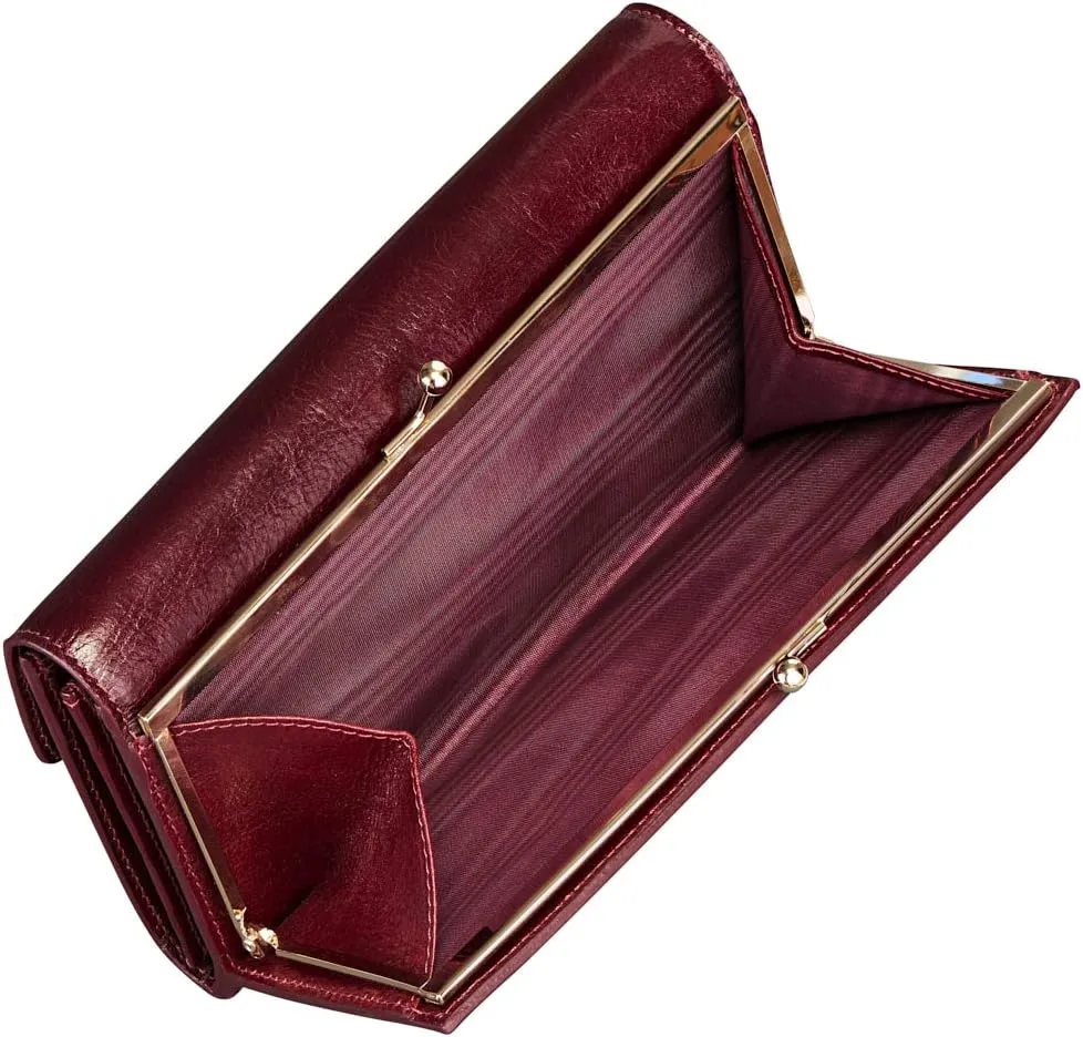 Maxwell Scott - Womens Luxury Leather Large Ball Clasp Wallet - Handmade from Premium Italian Hides - The Marcialla Burgundy Red