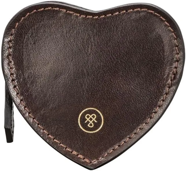 Maxwell Scott - Womens Luxury Leather Small Heart-Shaped Coin Wallet Purse - Handmade in Italy - The Mirabella Dark Brown
