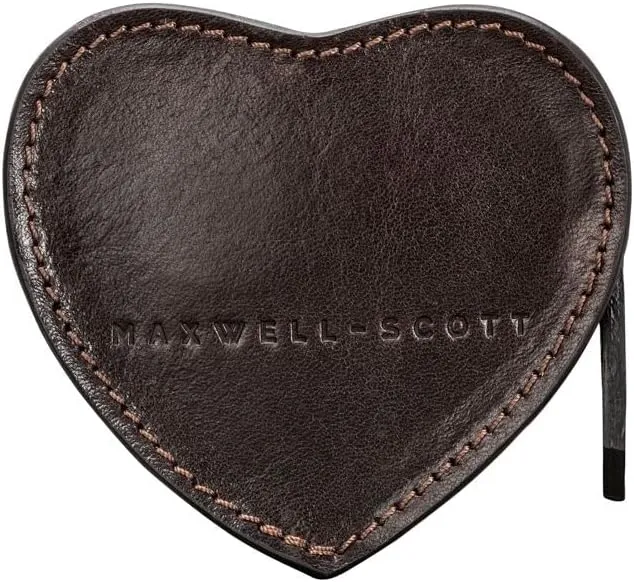 Maxwell Scott - Womens Luxury Leather Small Heart-Shaped Coin Wallet Purse - Handmade in Italy - The Mirabella Dark Brown