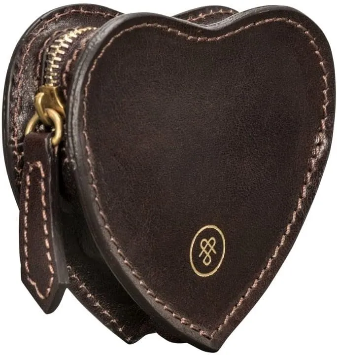 Maxwell Scott - Womens Luxury Leather Small Heart-Shaped Coin Wallet Purse - Handmade in Italy - The Mirabella Dark Brown
