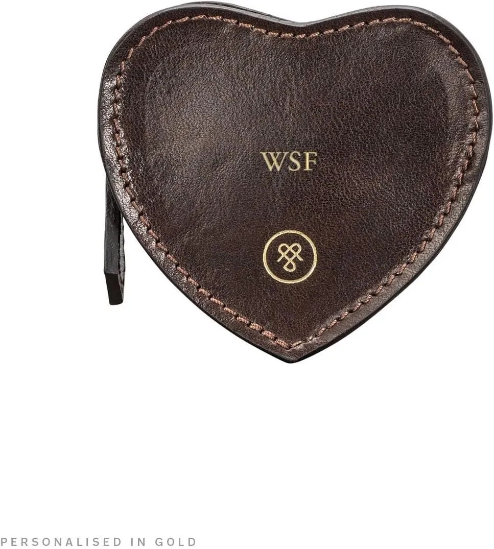Maxwell Scott - Womens Luxury Leather Small Heart-Shaped Coin Wallet Purse - Handmade in Italy - The Mirabella Dark Brown
