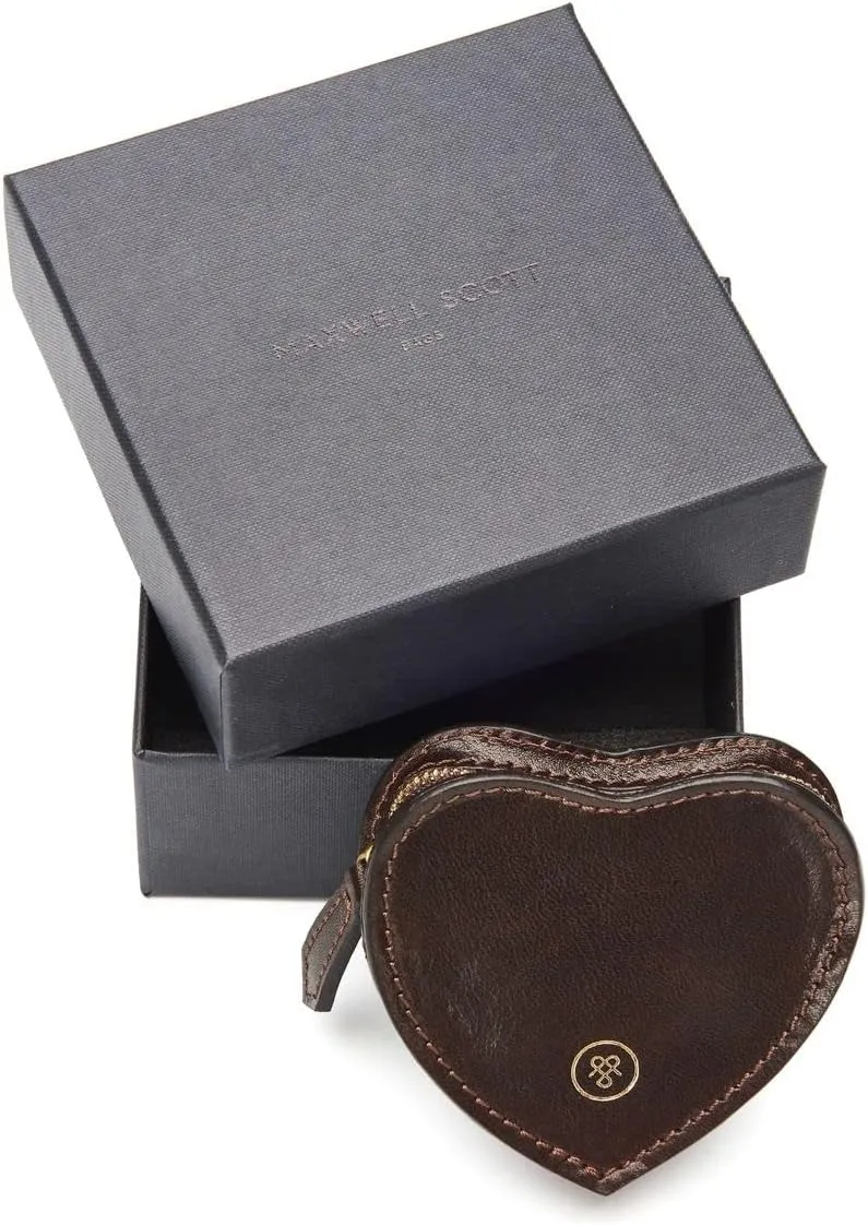Maxwell Scott - Womens Luxury Leather Small Heart-Shaped Coin Wallet Purse - Handmade in Italy - The Mirabella Dark Brown