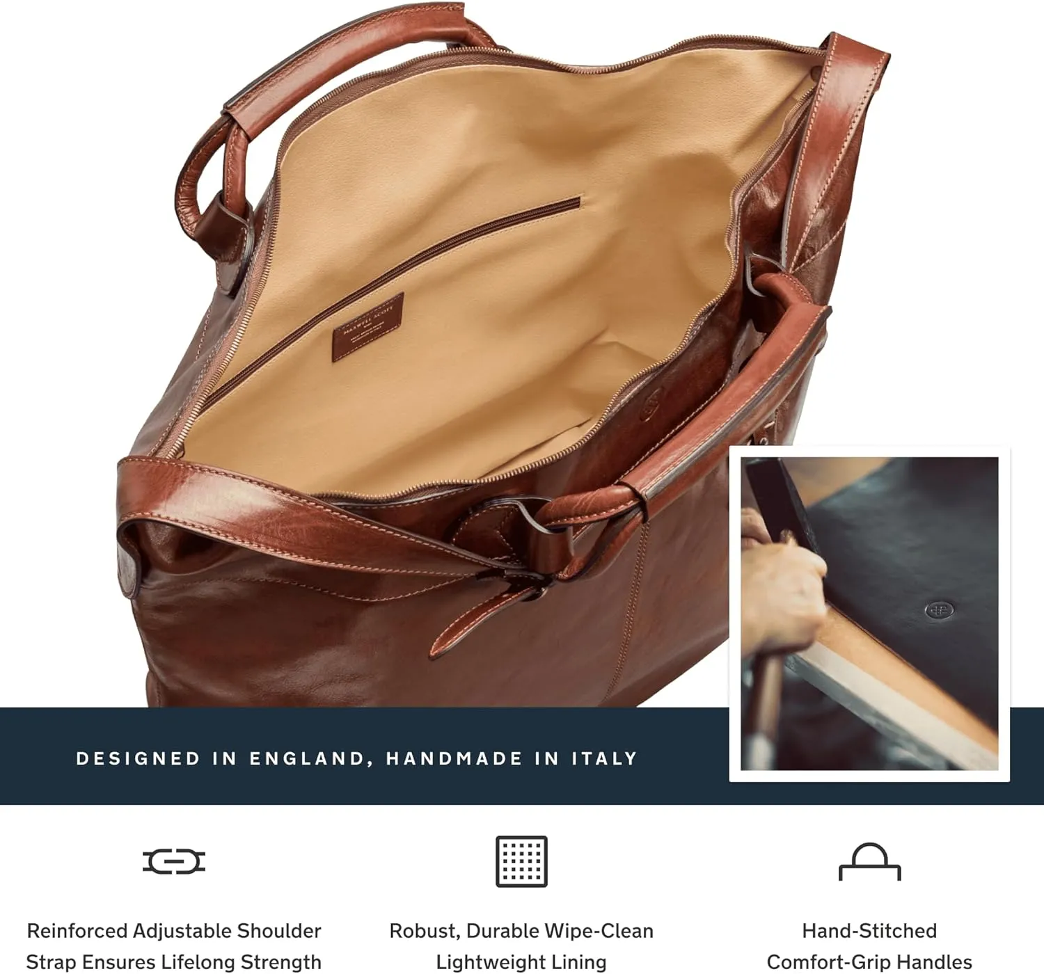 Maxwell Scott - Womens Luxury Leather Travel Luggage Bag with Shoulder Strap and Twin Handles - The Fabrizio Chestnut Tan