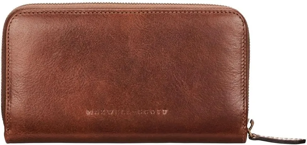 Maxwell Scott - Womens Luxury Leather Very Large Zip Around Purse Wallet - Made from Premium Hides - The Giorgia Chestnut Tan