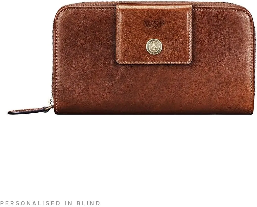 Maxwell Scott - Womens Luxury Leather Very Large Zip Around Purse Wallet - Made from Premium Hides - The Giorgia Chestnut Tan