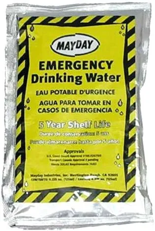 Mayday Emergency Water Pounches- 100% Pure Survival Water - Case of 100. Ideal for Emergency Preparedness!