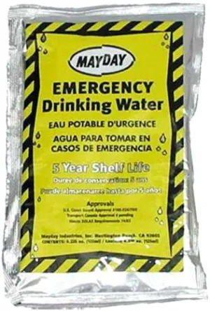 Mayday Emergency Water Pounches- 100% Pure Survival Water - Case of 100. Ideal for Emergency Preparedness!