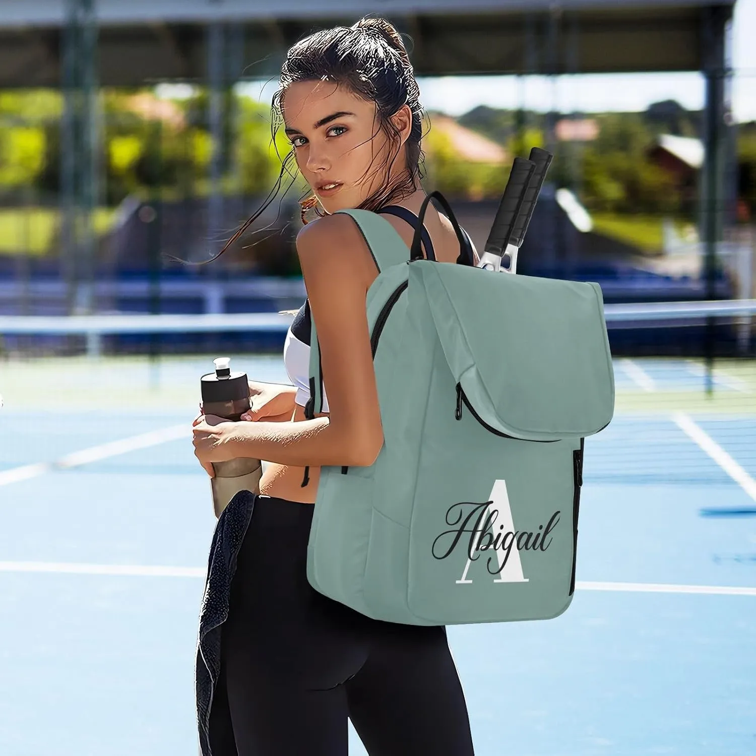 MCHIVER Custom Tennis Bags for Men Women Personalized Tennis Backpack Hold 2 Rackets Padel Sports Backpack 11.81 * 7.87 * 17.11in