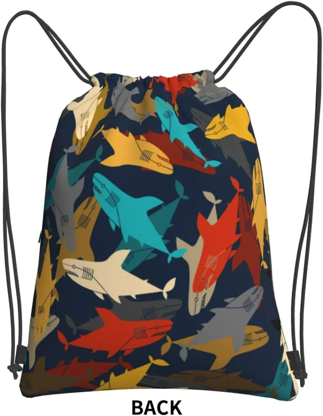 Mechanical punk cartoon shark Drawstring Backpack Unisex Gym Bags Sport String Bag for Hiking Yoga Travel Swimming Beach 15 X 18 Inch