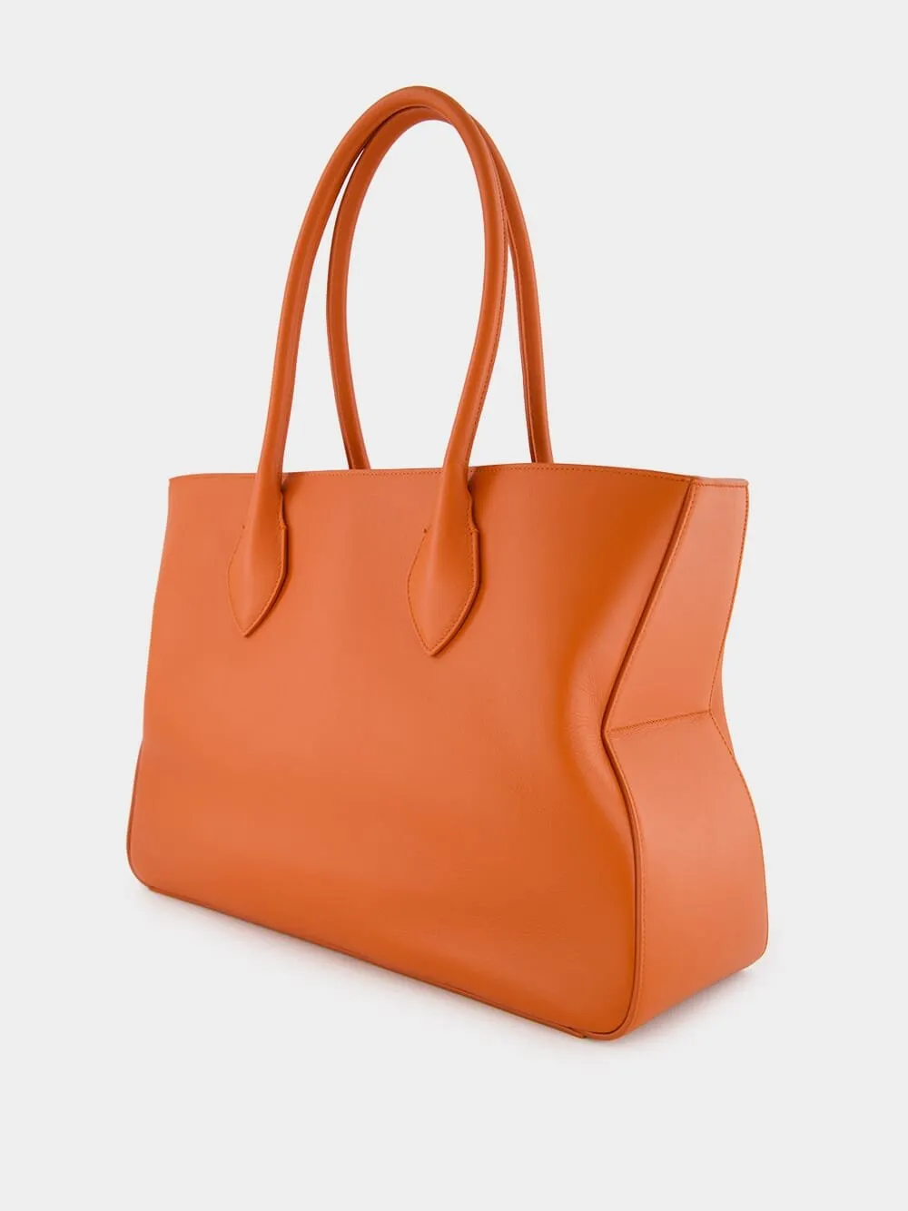 Medium Orange Leather Tote Bag